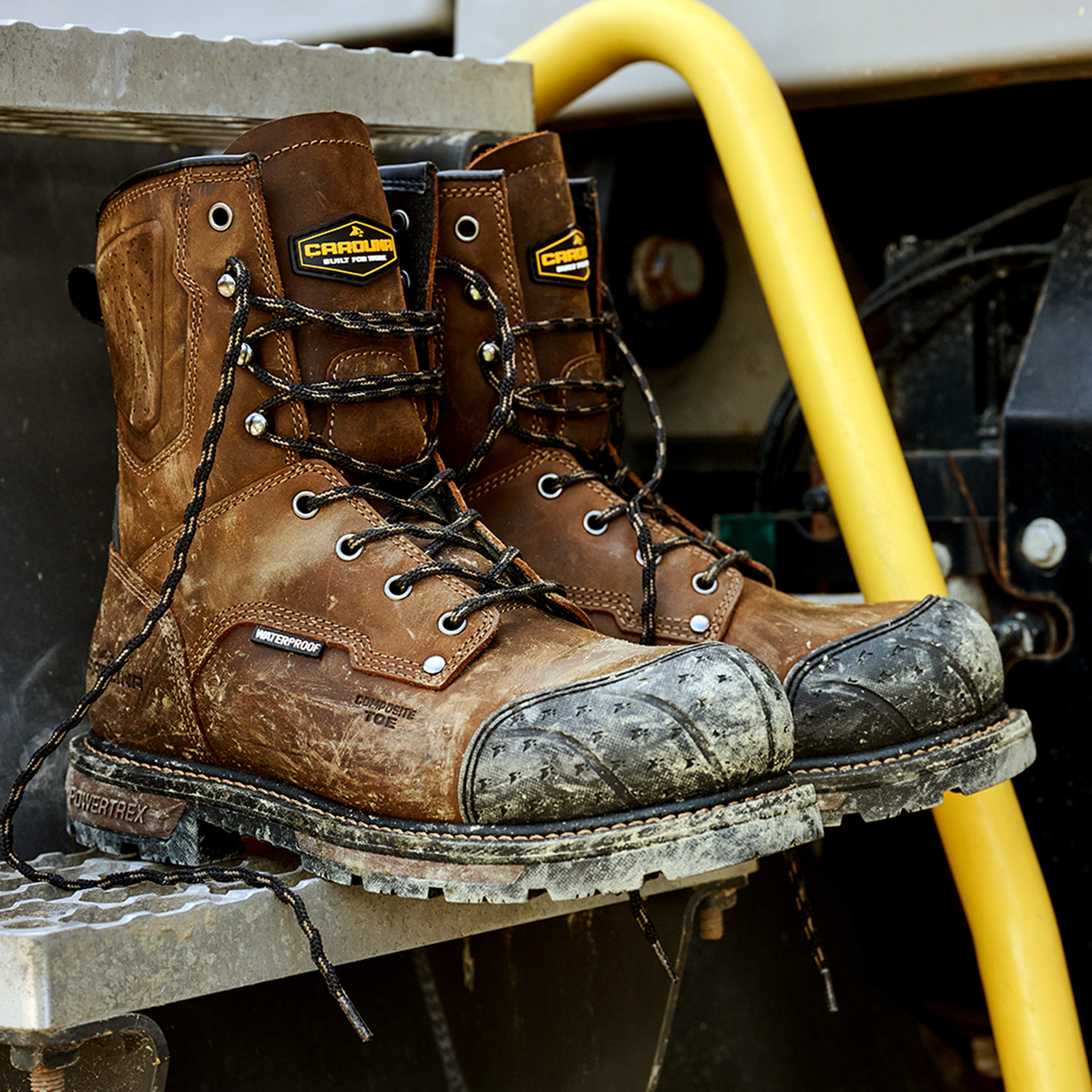 A PowerTrex Blockade: 8" Heat Resisting Waterproof Work Boot (Comp Toe) in brown.