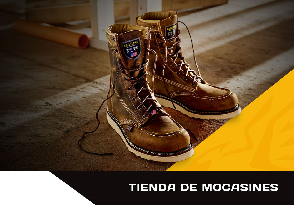tienda de mocasines. Botas de trabajo con puntera de mocasín Amp Usa de 8" en marrón. Botas de trabajo con puntera de mocasín para hombre.