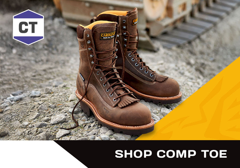 Shop comp toe. CT feature badge. The Birch comp toe in brown on the ground. Shop men's comp toe.