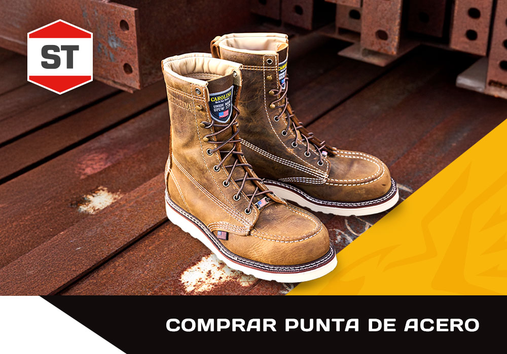 Comprar puntera de acero. Insignia ST. La bota de trabajo Amp de 8" con punta de acero y cuña en marrón, con base metálica. Compre botas con puntera de acero para hombre.en's steel toe.